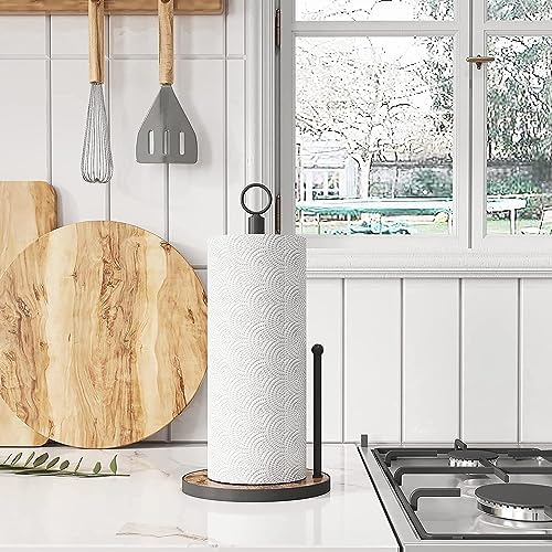 OROPY Paper Towel Holder Countertop, Heavy Duty Wood Base, Farmhouse Style