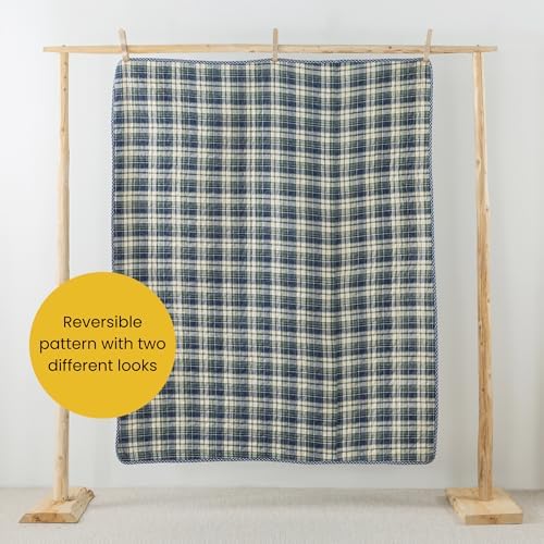 SLPR - Cotton Quilted Throw Blanket, 50" x 60" Blue Patchwork Lap Quilt