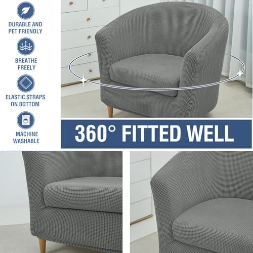 NILUOH Club Chair Slipcover 2-Piece Stretch Barrel Chair Covers Jacquard Tub Chair Slipcovers Soft Armchair Sofa Covers for Living Room