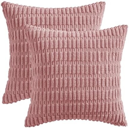 MIULEE Euro Sham Corduroy Decorative Throw Pillow Covers 24x24 Blush Pink