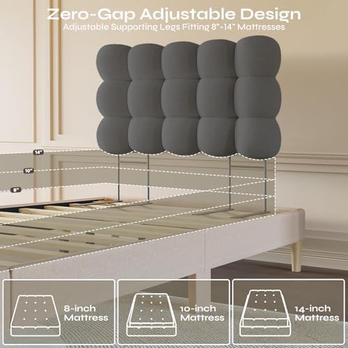 Pinmoco Twin Cloud-Shaped Upholstered Headboard, Teddy Fleece Grey