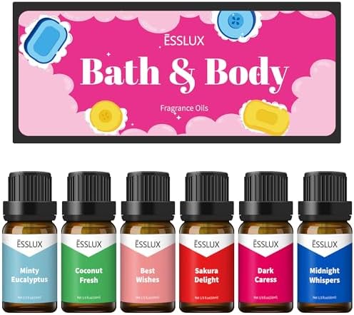 Fragrance Oils, ESSLUX Bath & Body Scented Essential Oils for Diffusers for Home, Premium Soap Candle Making Scents, Aromatherapy Oils Gift Set,10ml*6 - Coconut Fresh, Minty Eucalyptus, and More