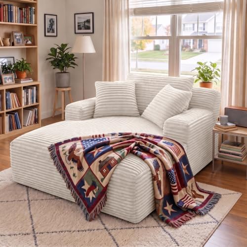 66" Chaise Lounge Chair Indoor, Corduroy Upholstered Reading Chair Oversized Boneless Chair with Deep Seat, Cloud Lounge Chair with 3 Pillows for Living Room, Bedroom, No Assembly Required