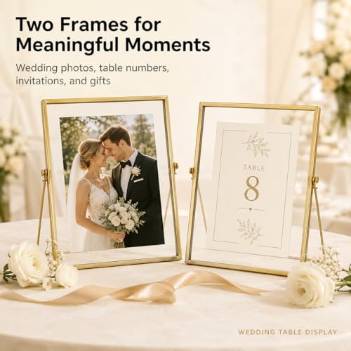 AceList Floating Picture Frame, 2 Pack 8x10 Gold Double Glass