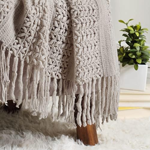 CREVENT Farmhouse Knit Throw Blanket for Couch Sofa Chair Bed Home Decoration, Soft Warm Cozy Light Weight (50''X60'' Taupe)