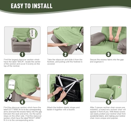 KinCam Recliner Chair Covers, Stretch Reclining Cover, Light Green