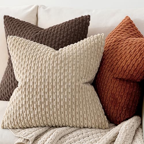 MIULEE Decorative Throw Pillow Covers 20x20 Dark Brown Textured Corduroy