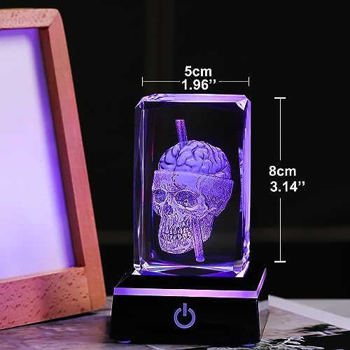 3D Crystal Skull Decor- Halloween Skull Light Witch Figurines Occult Medieval Goth Satanic Home Desk Glass Skull Decor Witchy Gifts Horror Lilith Statue