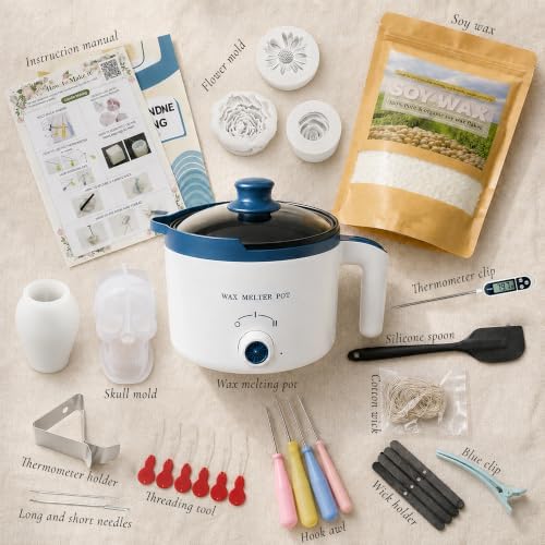 Electric Candle Making Kit for Adult with Mold and Wick Inserting Tool