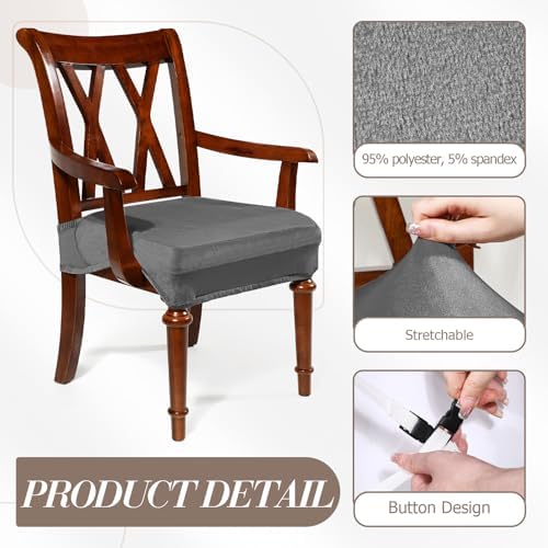 Havawish Extra Wide Dining Chair Seat Covers, Dark Gray, Velvet, 1 Pcs