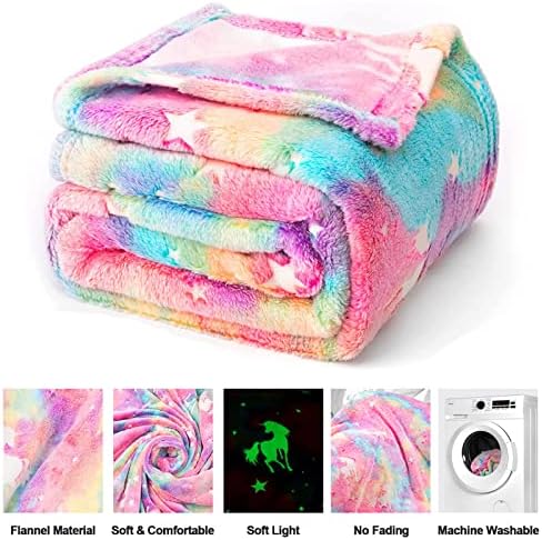 TEHALK Personalized Unicorn Blanket for Girls, Glow in The Dark, Kids Throw Blanket, 30"x40", Pink