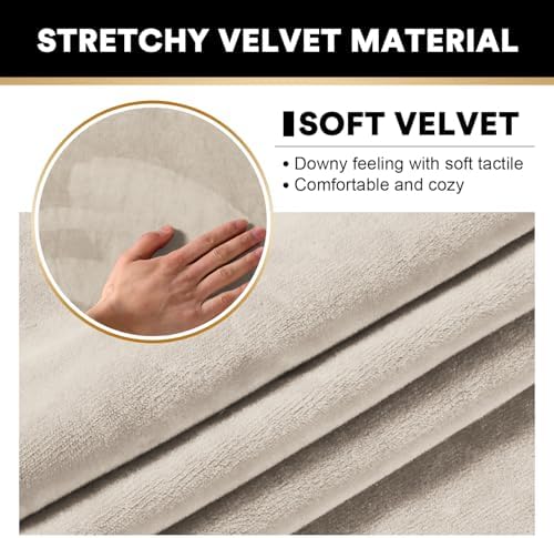 PrinceDeco Velvet Couch Cover Loveseat Covers for 2 Cushion Couch 3 Piece Sofa Covers for Dogs Washable Loveseat Covers Width Up to 72 Inch No Slip Stretch Sofa Slipcover(Medium, French Oak)