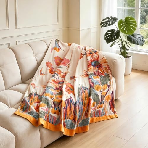 Boho Throw Blanket, 100% Cotton Lightweight Throws for Couch 50"x60"