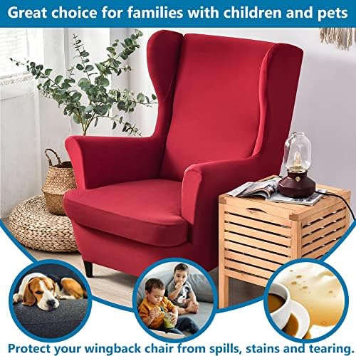 HZDHCLH Wingback Chair Slipcovers 2 Piece,Stretch Spandex Wing Chair Covers for Living Room Armchair,Washalbe Sofa Slipovers (Burgundy)