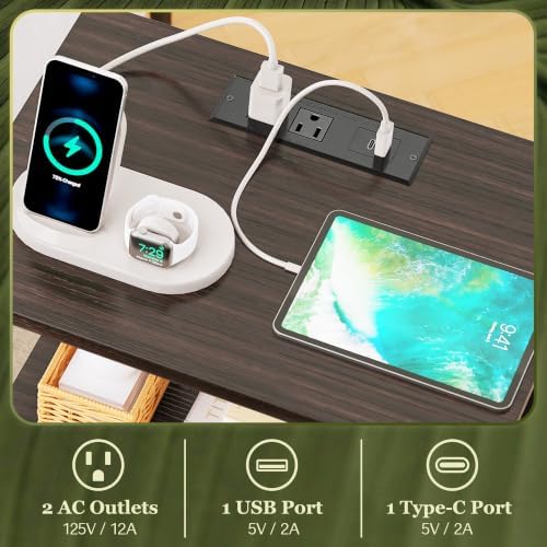 SUPERJARE Nightstand with Charging Station, USB-C Port, Bedside Table