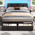 Furnulem Black Queen Bed Frame with PU Upholstered Headboard and LED Lights