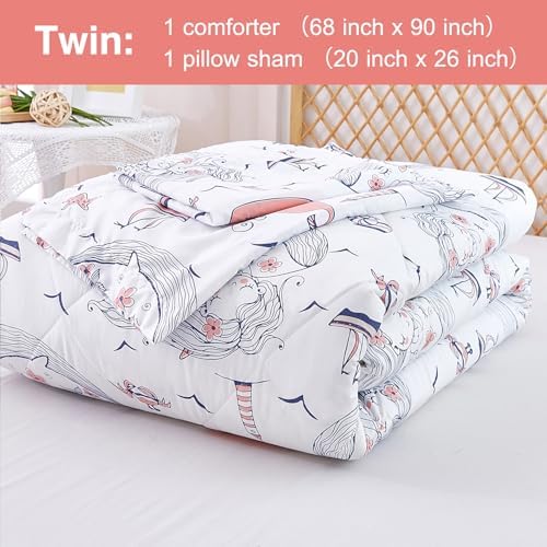 JSD Mermaid Ocean Theme Twin Comforter Set for Kids Girls