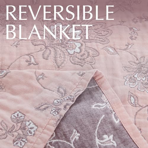 jinchan 100% Cotton Muslin Blanket Queen Boho Bed Blanket 80x90 Pink Multi