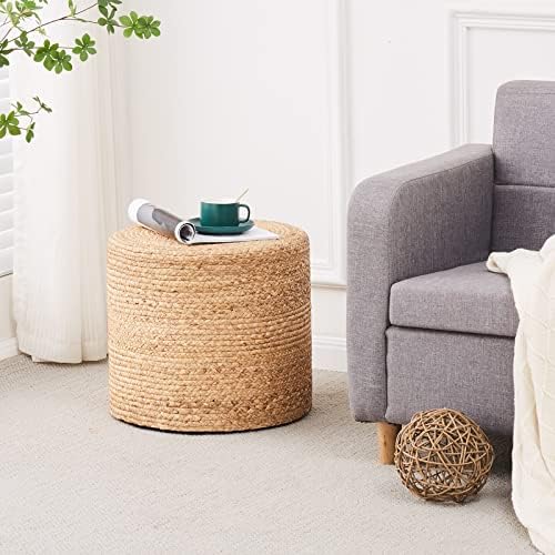 18'' Boho Ottoman Pouf Natural Water Hyacinth Rustic Handmade Lounge Pouffe