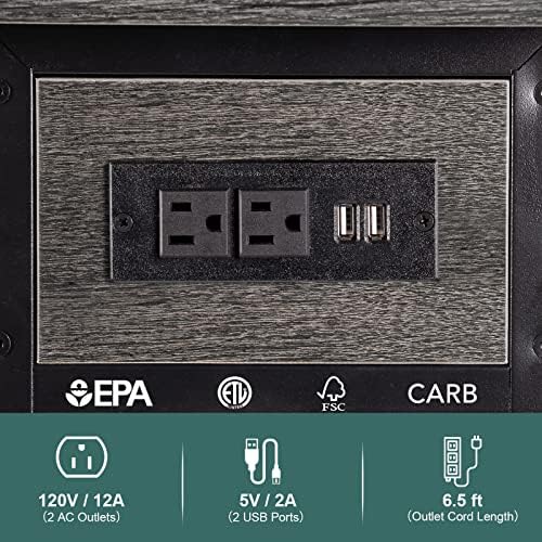 Yoobure End Table with Charging Station, Flip Top Side Table with USB Ports and Outlets, Sofa Couch Table Bedside Table for Living Room Bedroom, Narrow Nightstand with Storage Shelves for Small Space