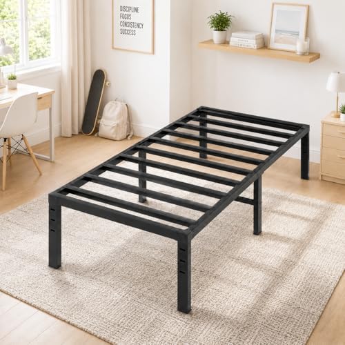 Bonnlo 12 Inch Metal Platform Twin Bed Frame, Mattress Foundation Replacement,Heavy Duty Steel Slat Support,No Box Spring Needed,Black