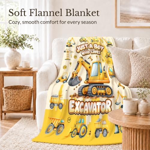 Excavator Blanket Gifts, Kids Construction Truck Blanket for Boys