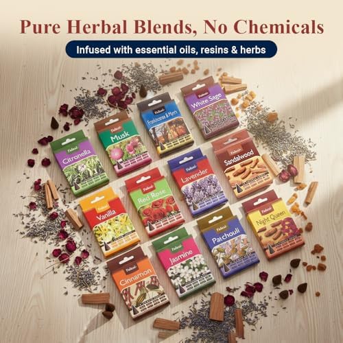 Tulasi Classic Incense Cones with Natural Oils Scents, Set of 12 Fragrances (180 Cones) Calming Home Aromatherapy, Meditation, Relaxing, Mixed Scents with Natural Oils