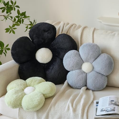 Zlgkjk Flower Pillow, Decorative Throw Pillows with Soft Plush for Couch Bed, Cute Daisy Pillow Cushion Home Decor Floral Throw Pillow (Black, 19.6 Inches)