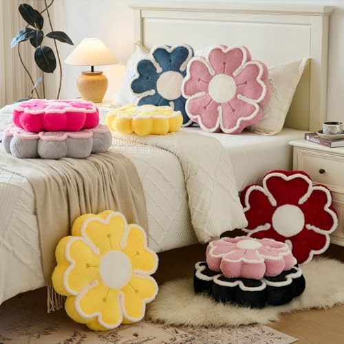 Flower Shaped Decorative Throw Pillow Cushion for Bed Couch, Cute Flower Plush Throw Pillows Home Decor Floor Pillow Seating Cushions (Hot Pink, 17.7 Inches)