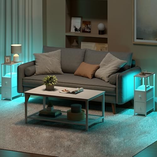 TUTOTAK Narrow LED End Table with Charging Station, Skinny Side Table