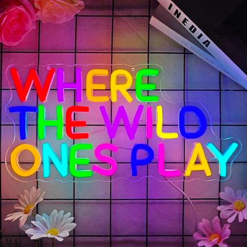 Where The Wild Ones Play Neon Sign Dimmable Playroom Led Wall Decor Kids Play Room Neon Lights for Wall Decor Jungle Nursery Wall Art for Toddler Children