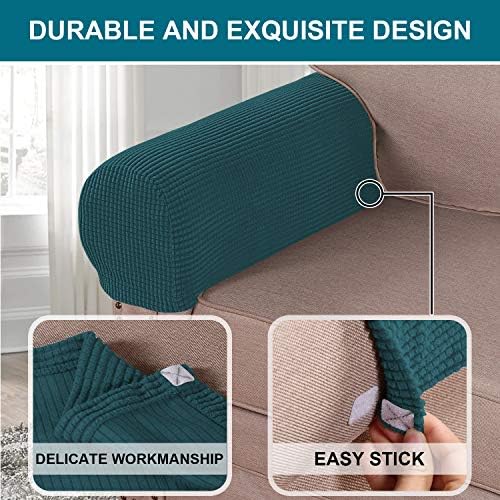 Turquoize Stretch Armrest Covers for Chairs and Sofas Couch Arm Covers for Sofa Spandex Jacquard Armrest Cover Anti-Slip Furniture Protector Washable Armchair Slipcovers Set of 4, Deep Teal