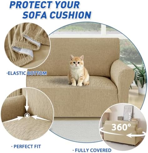 MAXIJIN Waterproof Oversized Couch Covers (91"-110"), Stretch Extra Large Sofa Cover Slipcovers with Non Slip Elastic Bottom, Pet Friendly Furniture Protector Washable (X-Large, Khaki)