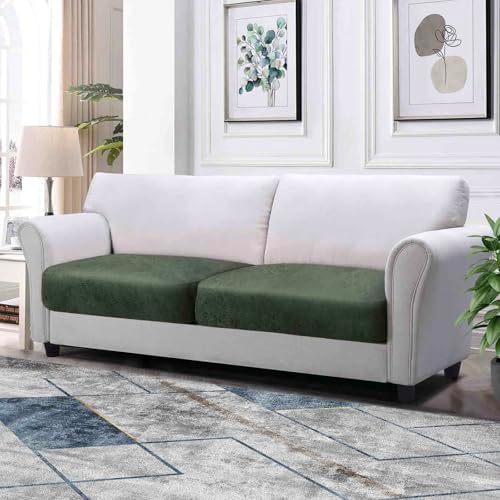 Couch Cushion Covers Leather-Look 2PC Stretch Sofa Seat Slipcover Sets for Living Room Individual Sofa Cushion Cover Couch Seat Protectors, Pet-Friendly, Non-Slip, Easy Fit - Army Green