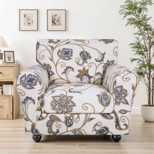 SearchI Stretch Sofa Cover Printed Couch Covers, Floral Pattern 2 Piece Armchair Slipcover with Separate Chair Cushion Cover, Washable Furniture Protector for Living Room(Armchair, Love Flower)
