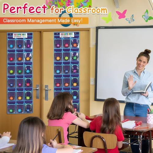 2 Pack Classroom Headphone Storage Organizer with 36 Pockets & 74 Labels