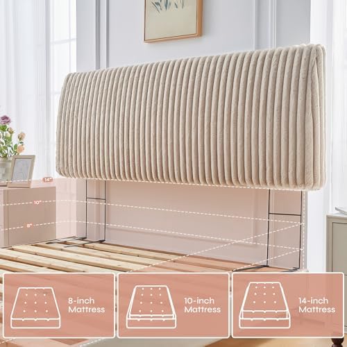 Pinmoco 4.7" Upholstered Modern Headboard for Queen Size Bed, Height Adjustable and Ergonomic Headboard, Easy Assemble, Sturdy and Durable, Faux Rabbit Fur, Light Camel