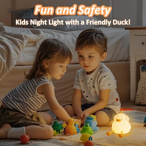 Anywin Duck Night Light, Squishy Duck Lamp, Silicone Bedside Light Up Funny Duck with Dimmer & Rechargeable,Birthday Gifts for Friends Women(Enjoy Duck)