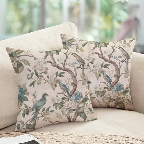 Chinoiserie Floral Birds Decorative Throw Pillow Covers