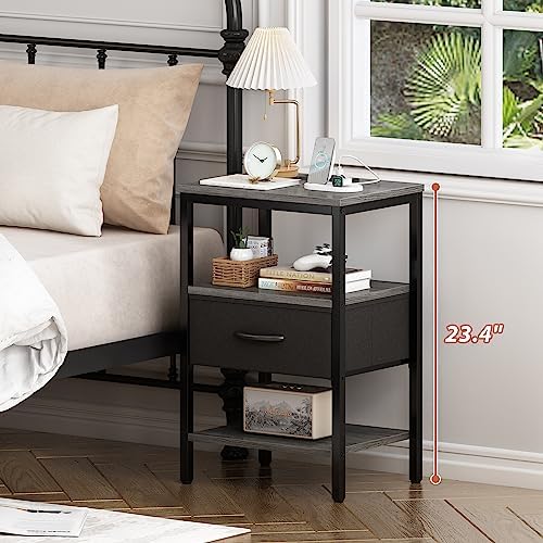 SUPERJARE Nightstand Set of 2 with Charging Station, USB-C Port, End Tables