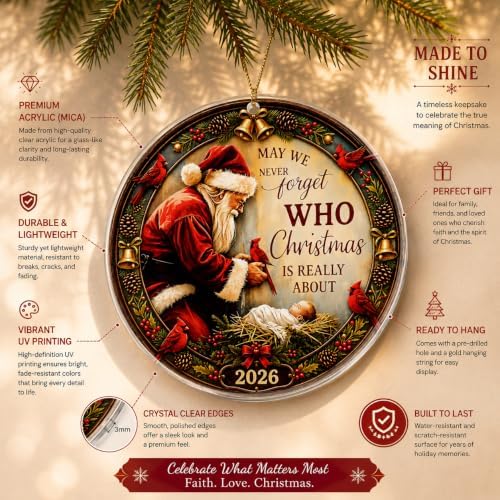 Santa and Baby Jesus with Red Cardinal Christmas Ornament 2026, Christian Tree Decor, Memorial Holiday Decoration, Cardinal Memorial Gift, Unique Seasonal Ornament, for Women