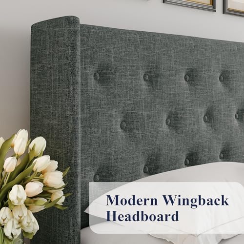 Allewie King Size Lift Up Storage Button-Tufted Bed Frame Dark Grey