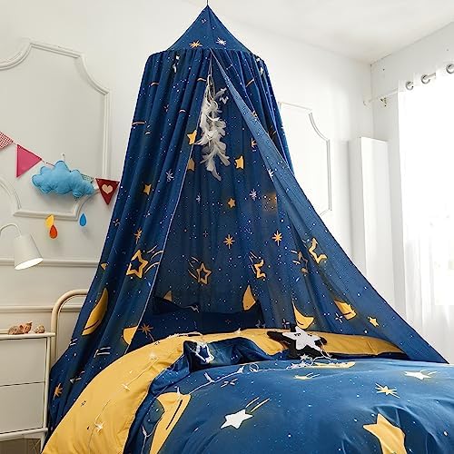 Bed Canopy for Kids, Printed Hanging Canopy for Baby Brib Kids Bed Room Decor Reading Nook Indoor Outdoor Playing Castle (Star)