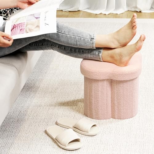 B FSOBEIIALEO Storage Ottoman Cube, 12.6" Flower Shaped Ottomans, Pink