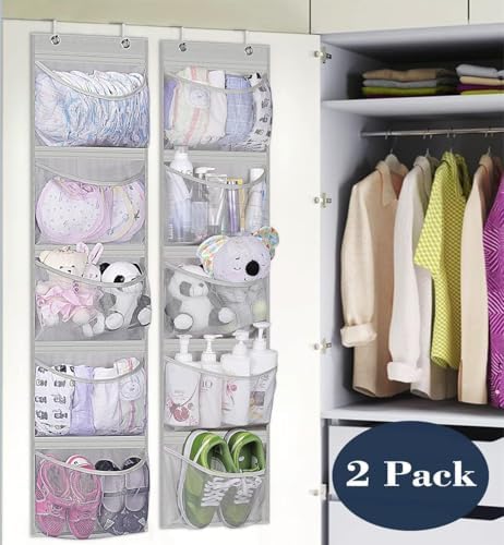 Over the Door Organizer Storage for Closet with 5 Pockets Organizer for Bedroom Bathroom, 2 Pack