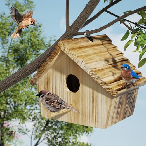 Auslar Bird Houses for Outside, Hanging Wooden Bluebird House for Outdoors