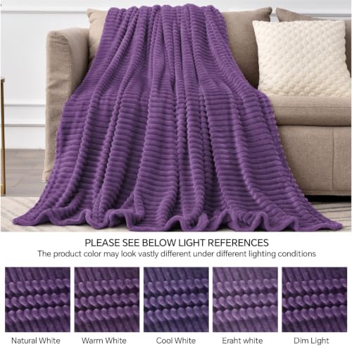BEDELITE Ribbed Jacquard Purple Fleece Throw Blanket for Couch, 50x60 Inch