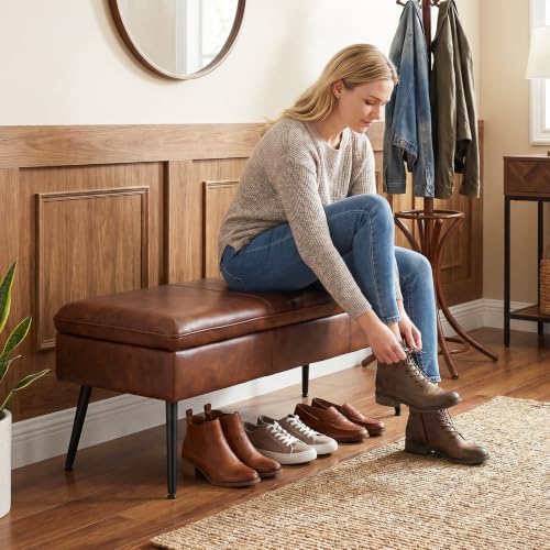 Ottoman with Storage Bench, Upholstered Large Entry Bench Brown
