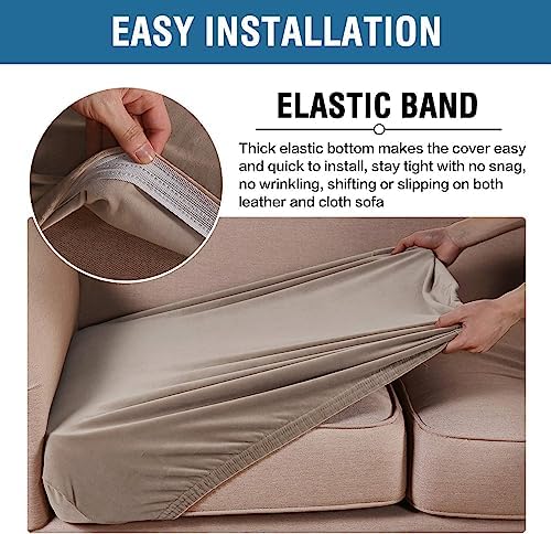 H.VERSAILTEX Velvet Stretch Couch Cushion Cover Plush Cushion Slipcover for Chair Loveseat Sofa Cushion Furniture Protector Seat Cushion Sofa Cover (3 Piece XL Sofa Cushion Covers, Taupe)