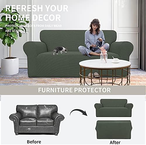 Easy-Going Stretch Oversized Loveseat Couch Covers Washable Olive Green